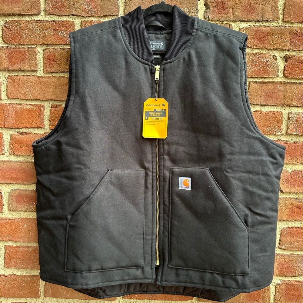 Carhartt Firm Duck Insulated Rib Collar Canvas Work Vest Black Mens 2XL NEW